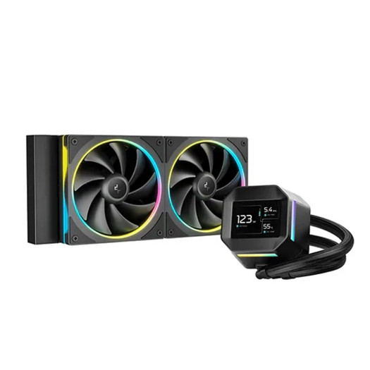 DeepCool LM240 Liquid CPU Cooler, 2.4" Display, 240mm Radiator, 2x 120mm FL12 SE aRGB Fans, 2400 RPM Fan Speed, 66.23 CFM AirFlow, Hydro Bearing Type, Black | R-LM240-BKDMMC-1